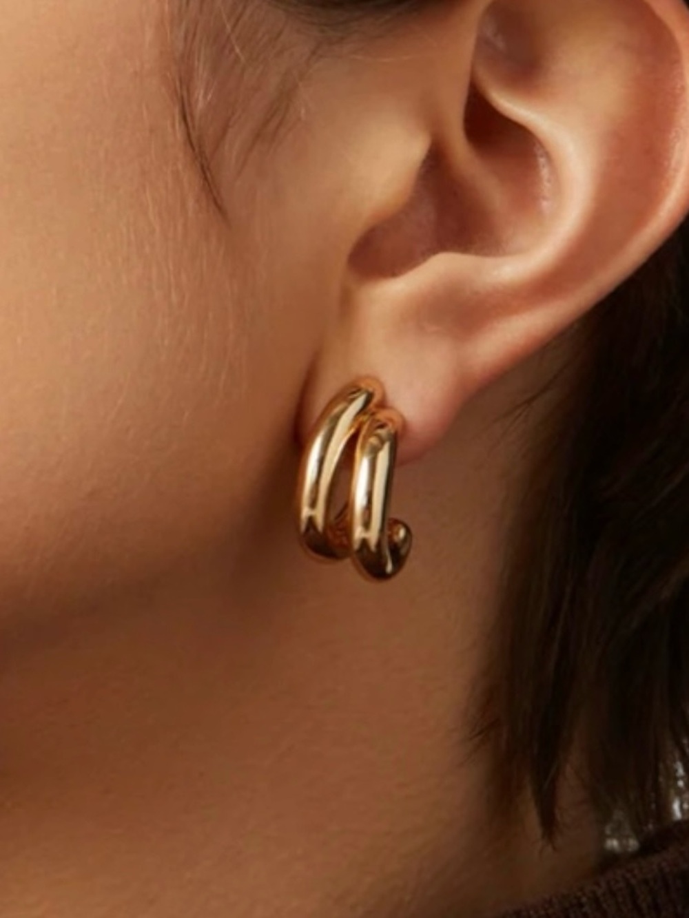 Jenny Bird Florence Gold Plated Steel Dual Hoop Earrings W/Box